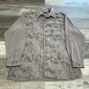 Pronti Collection by Phita Brown Tan White Mens XXL Stripes Dots Button Up Shirt